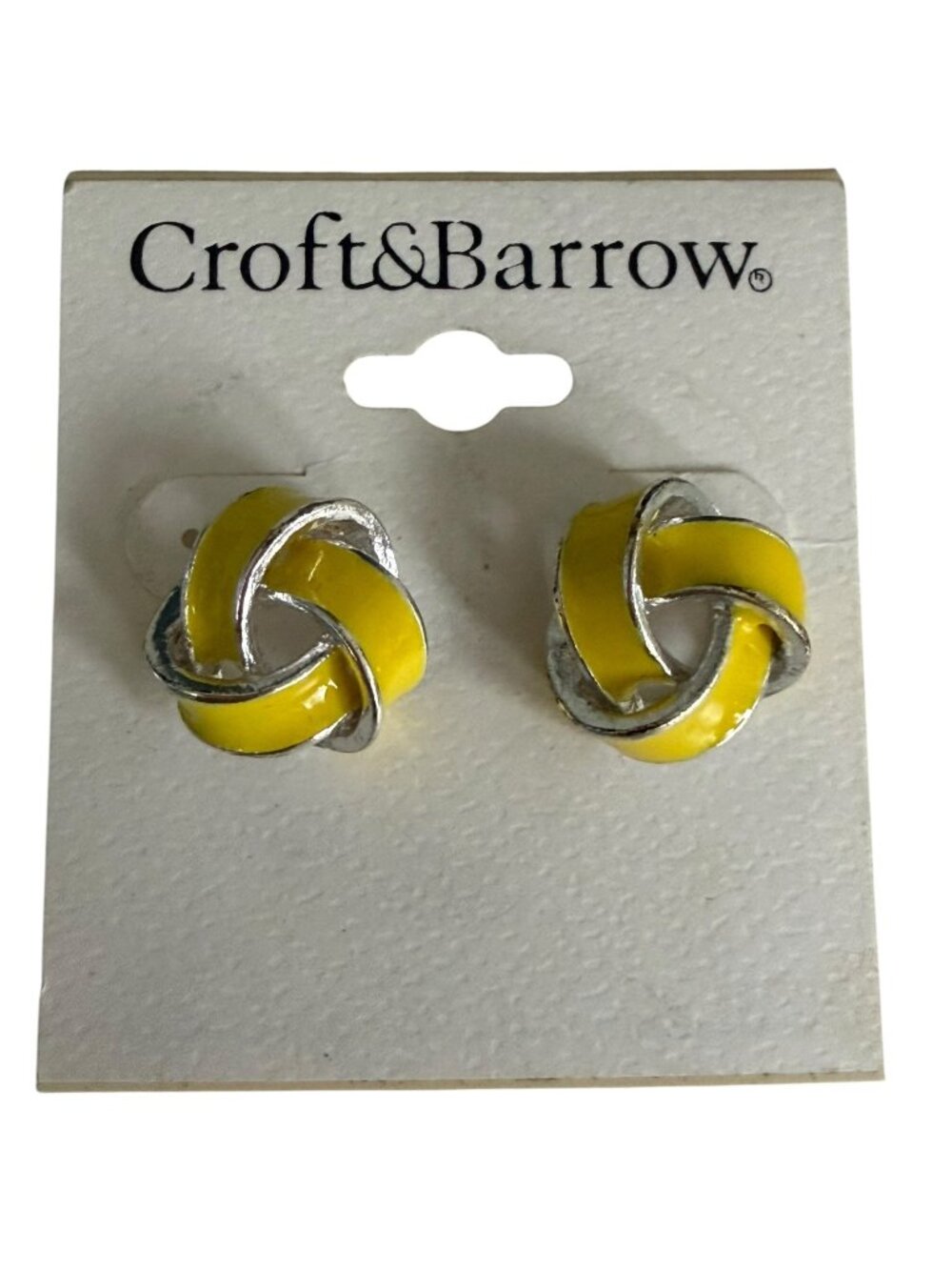 Croft & Barrow Yellow Enamel Silver Tone Love Knot Stud Earrings NWT